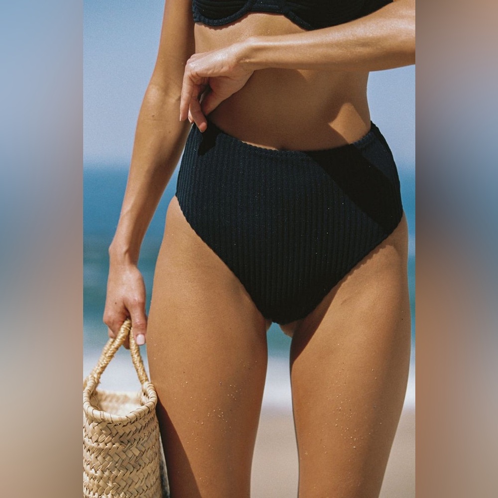 TJ SWIM Black Onyx Blair Bikini Bottom High Waisted size Medium EUC